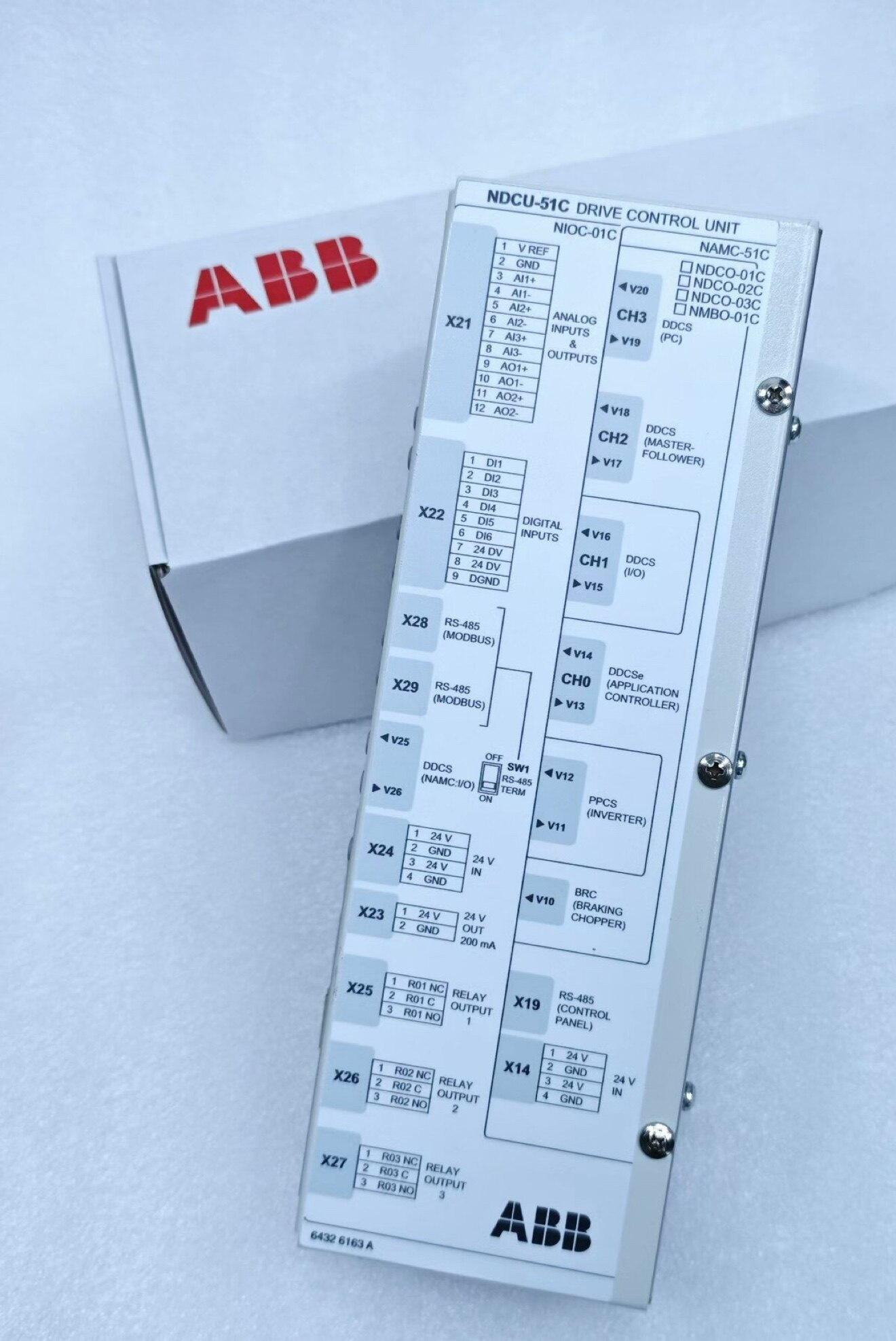 ABB NDCU-51CKFB / 64448021B Drive Control Unit - Wiring Terminal Diagram and Label Detail - Nameplate View