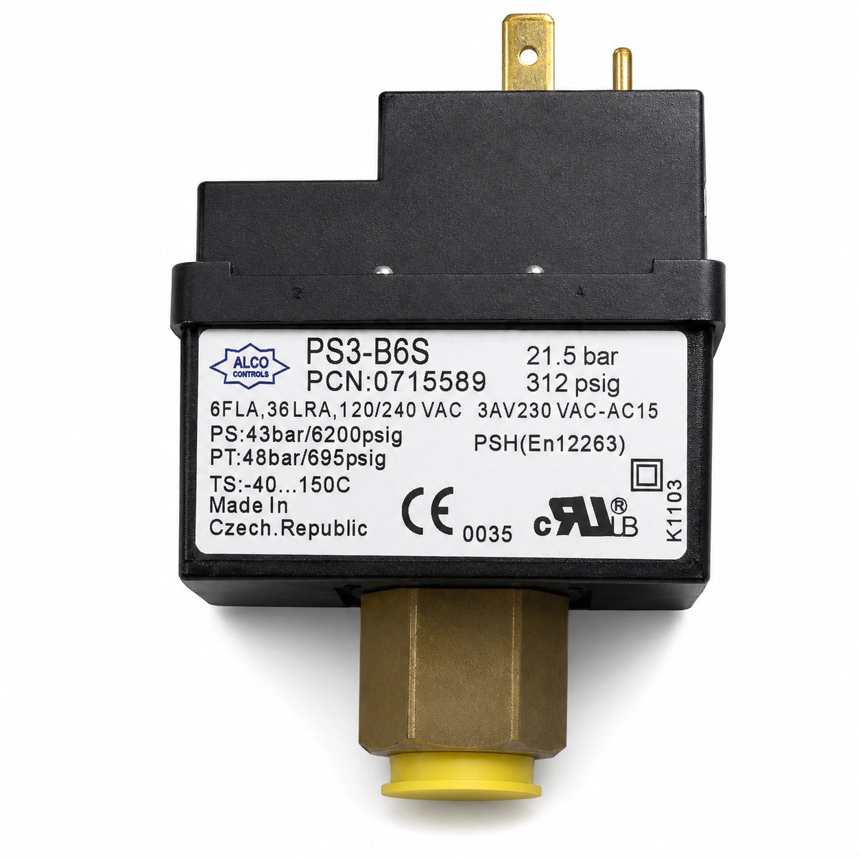 Emerson ALCO PS3-B6S Pressure Control Switch - 21.5 bar High Pressure - Front View