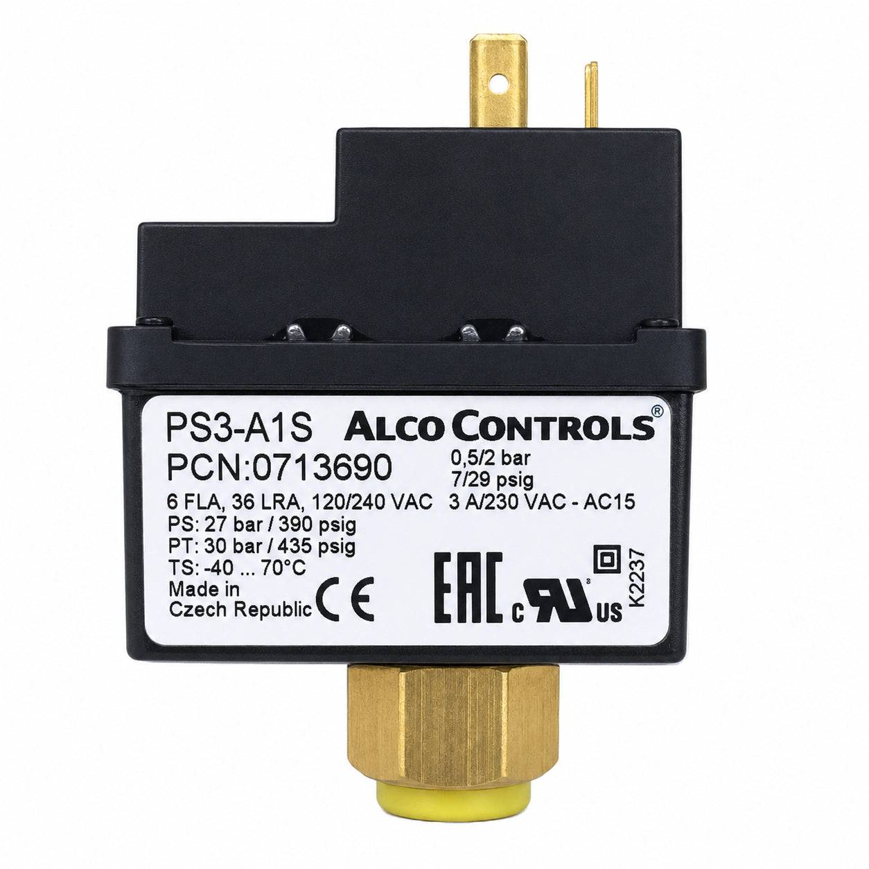 Emerson ALCO PS3-A1S Pressure Control Switch, 0.5/2 bar Low Pressure, 0713690