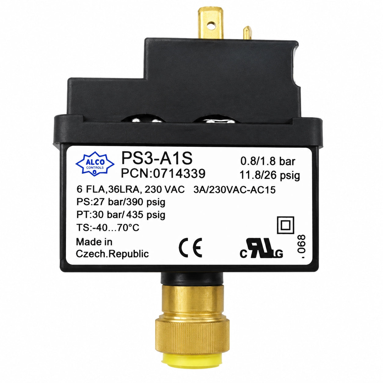 Emerson ALCO PS3-A1S Pressure Control Switch, 0.8/1.8 bar Low Pressure, 0714339