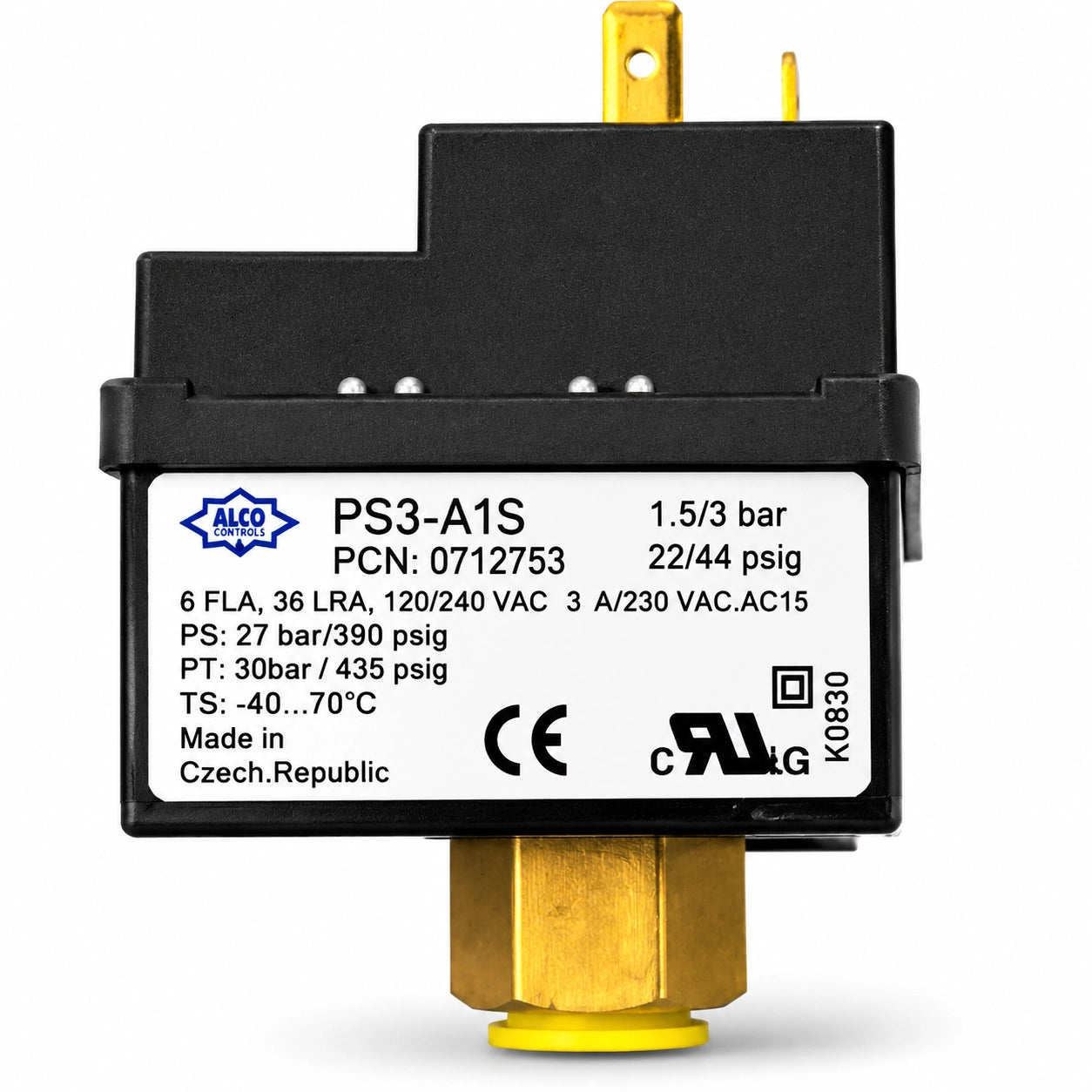 Emerson ALCO PS3-A1S Pressure Control Switch, 1.5/3 bar Low Pressure, 0712753