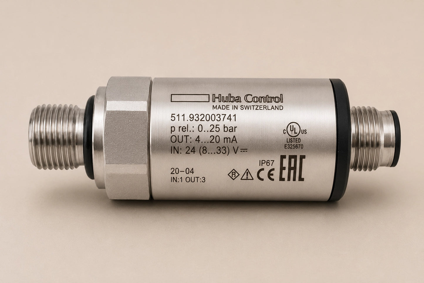 Huba Control 511.932003741 Pressure Transmitter, 0-25 bar, 4-20 mA