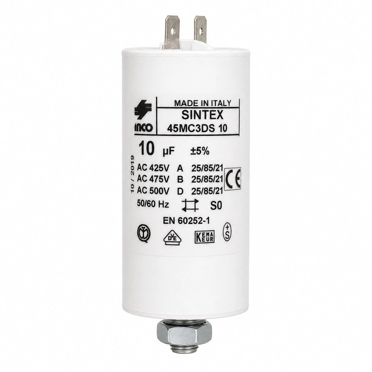 INCO 45MC3DS 10 AC Capacitor, 10 µF ±5%, 425/475/500 VAC