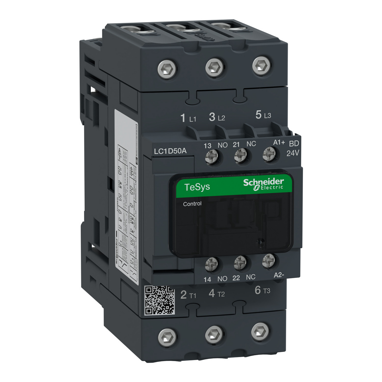 Schneider Electric LC1D50 TeSys Deca Contactor, 3P, 50A AC-3 22kW, 1NO+1NC Aux