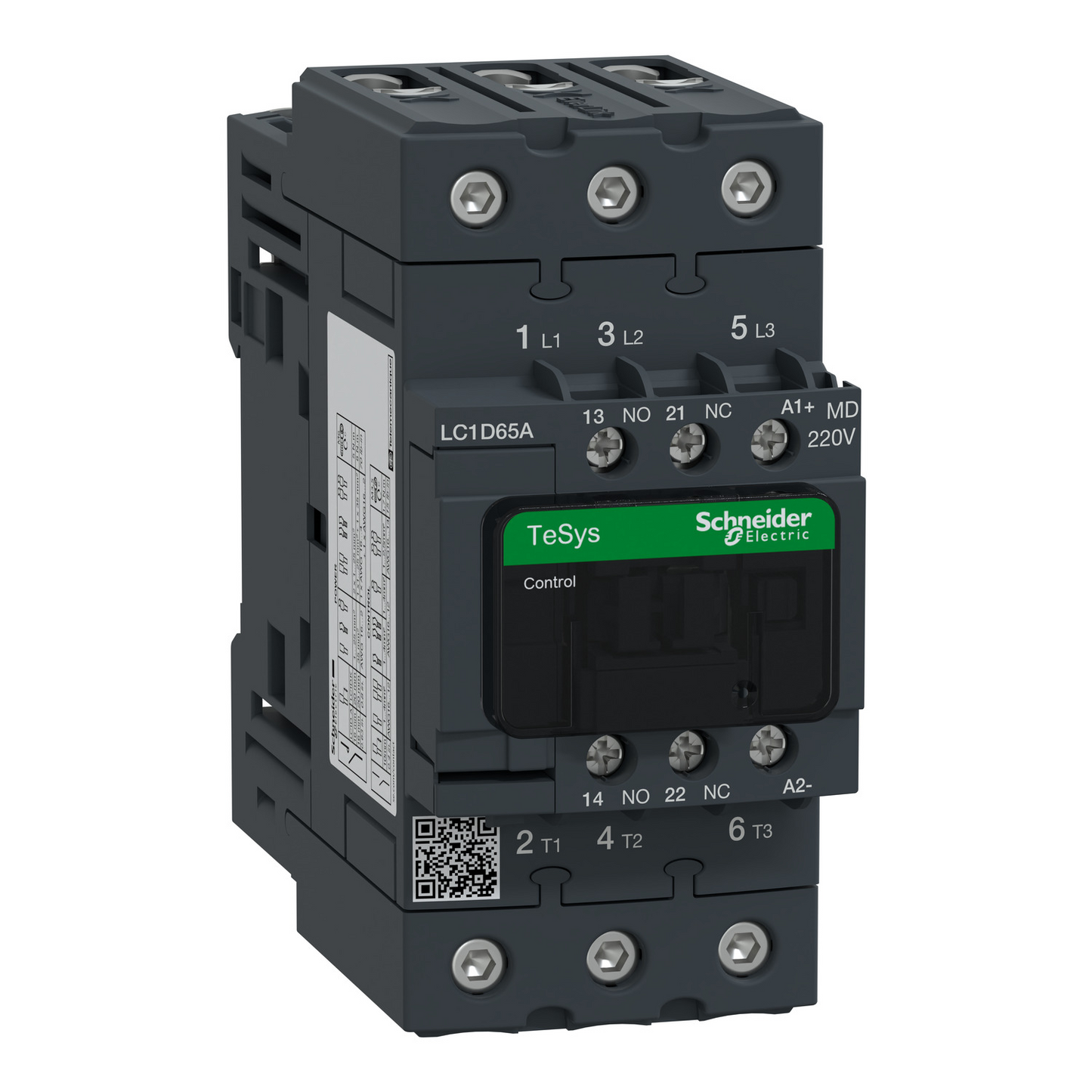 Schneider Electric LC1D65 TeSys Deca Contactor, 3P, 65A AC-3 30kW, 1NO+1NC Aux