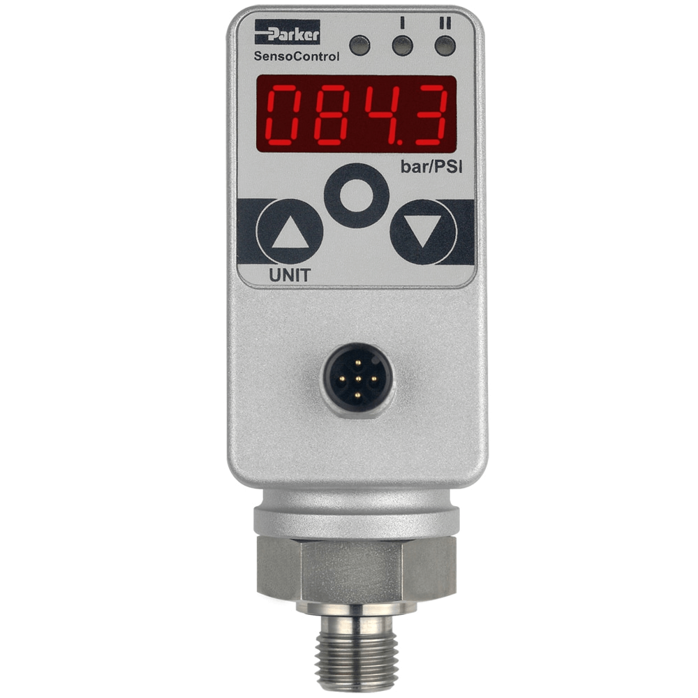 Parker SCPSD-400-04-27 Digital Pressure Switch, 0-400 bar, 2 Switching Outputs, IO-Link, G1/4 BSPP External Thread