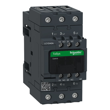 Schneider Electric LC1D40 TeSys Contactor - 40A 18.5kW - Front View with Terminal Covers
