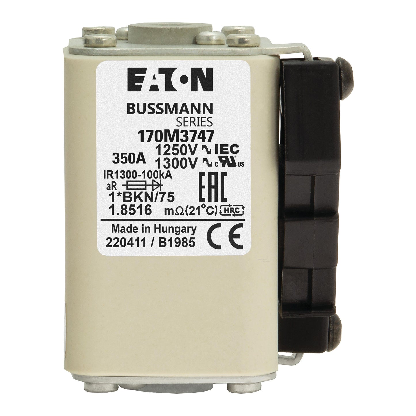 EATON 170M3747 3pcs Eaton 170M3747 - Fuse-link, high speed, 350 A, AC 1250 V, compact size 1, 45 x 59 x 156 mm, aR, IEC, UL, single indicator (pack of 3) 的副本