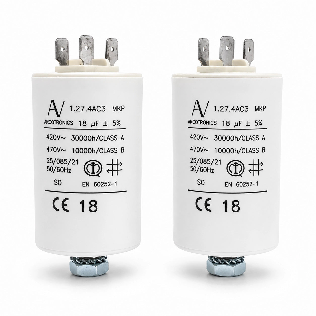 ARCOTRONICS 1.27.4AC3 MKP AC Capacitor - 18 uF ±5% - Front View