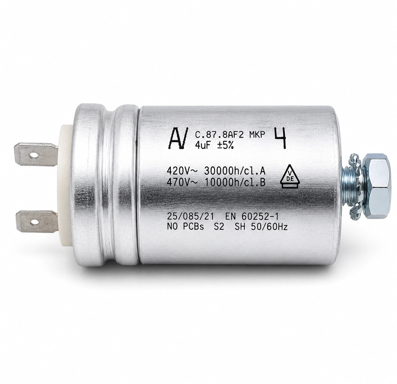 AV Arcotronics C.87.8AF2 MKP AC Capacitor - 4uF ±5% - Label Close-up
