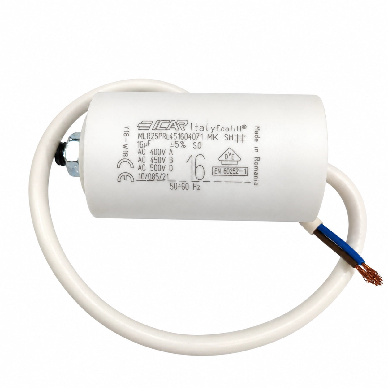 ICAR MLR25PRL451604071 Motor Run Capacitor - 16µF 450V AC - Label Close-up