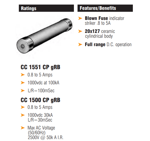Mersen Mersen FD20GB150V0.8 J081842 / FD20GB150V1 R079894 / FD20GB150V1.5 / FD20GB150V2 / FD20GB150V3.15 / FD20GB150V4 / FD20GB150V5 Fuses