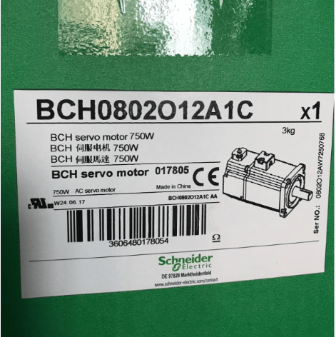 Schneider Schneider Electric Lexium BCH0802O12A1C Servo Motor, 20-bit Encoder, 0.75 kW, O-frame 80 mm, Keyed Shaft, No Oil Seal, Straight Connector