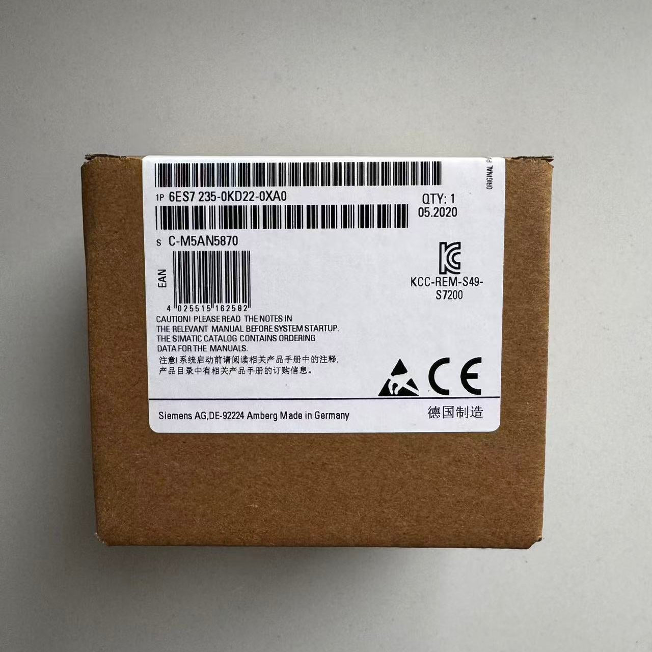 Siemens 6ES7235-0KD22-0XA0 Analog I/O Module - 4 AI / 1 AQ 12-Bit - Factory Packaging Box Label
