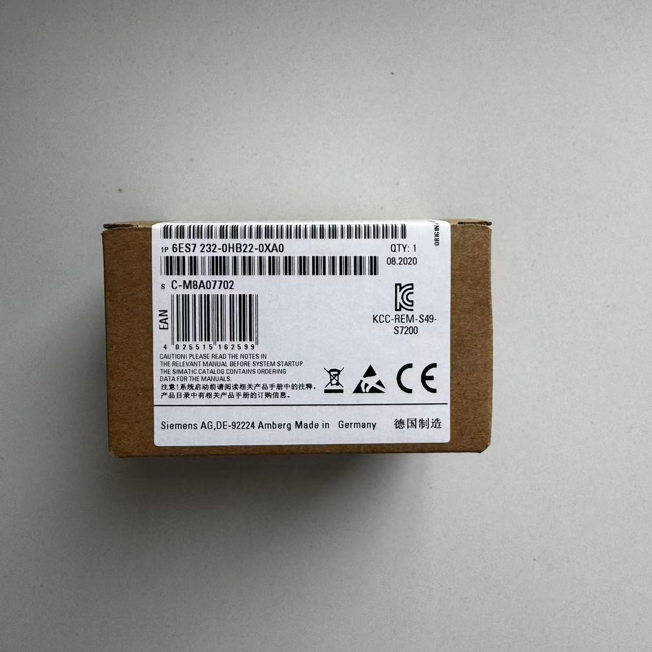 SIEMENS 6ES7232-0HB22-0XA0 Analog Output Module - 2 AQ x 12-Bit - Factory Packaging Label