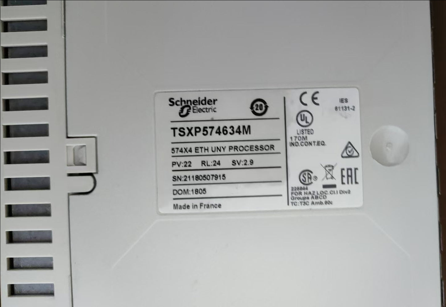 Schneider Electric TSXP574634M Modicon Premium Unity Processor Module, 2040 Discrete I/O, Ethernet/RS485/USB