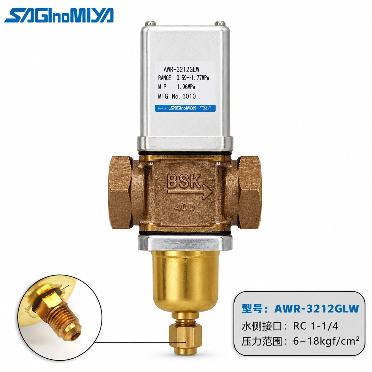 Saginomiya AWR-1203GLW–5020FLWH Water Regulating Valves, 3/8–2 in