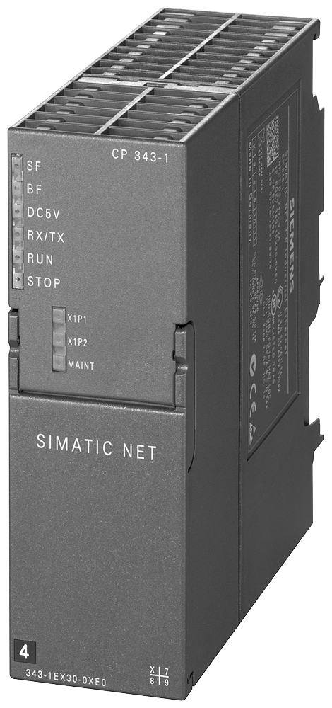 Siemens 6GK7343-1EX30-0XE0 SIMATIC CP 343-1 Processor - 2-port Industrial Ethernet - Front View and Technical Datasheet