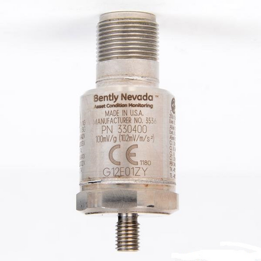 Bently Nevada 330400 Accelerometer Sensor - 100mV/g Sensitivity - Front View with Mounting Stud