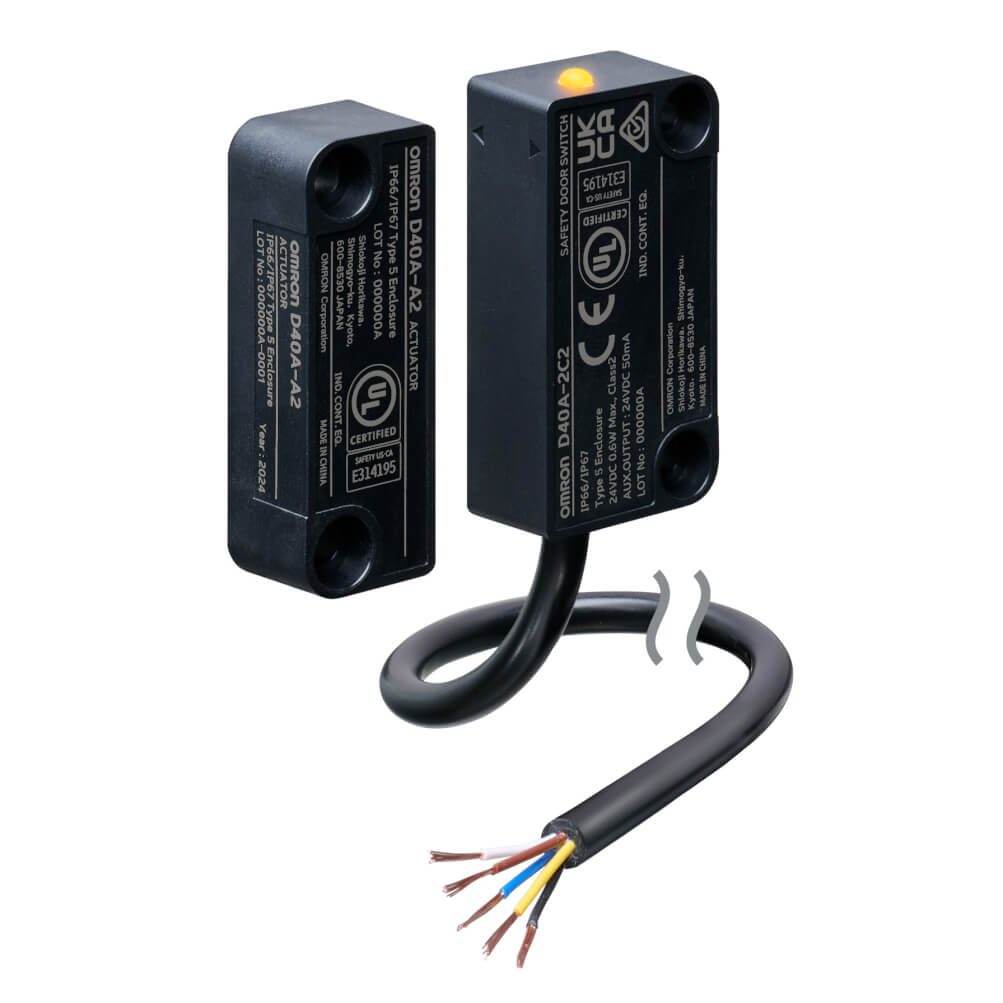 Omron D40A-2C2 Non-contact Safety Switch - RFID Sensor and Actuator Set - Front View with Cable