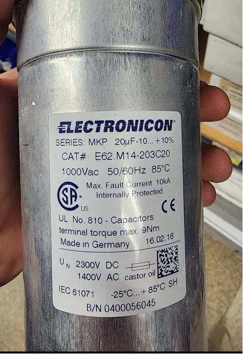 ELECTRONICON E62.M14-203C20 MKP Capacitor, 20 µF, 1000 VAC