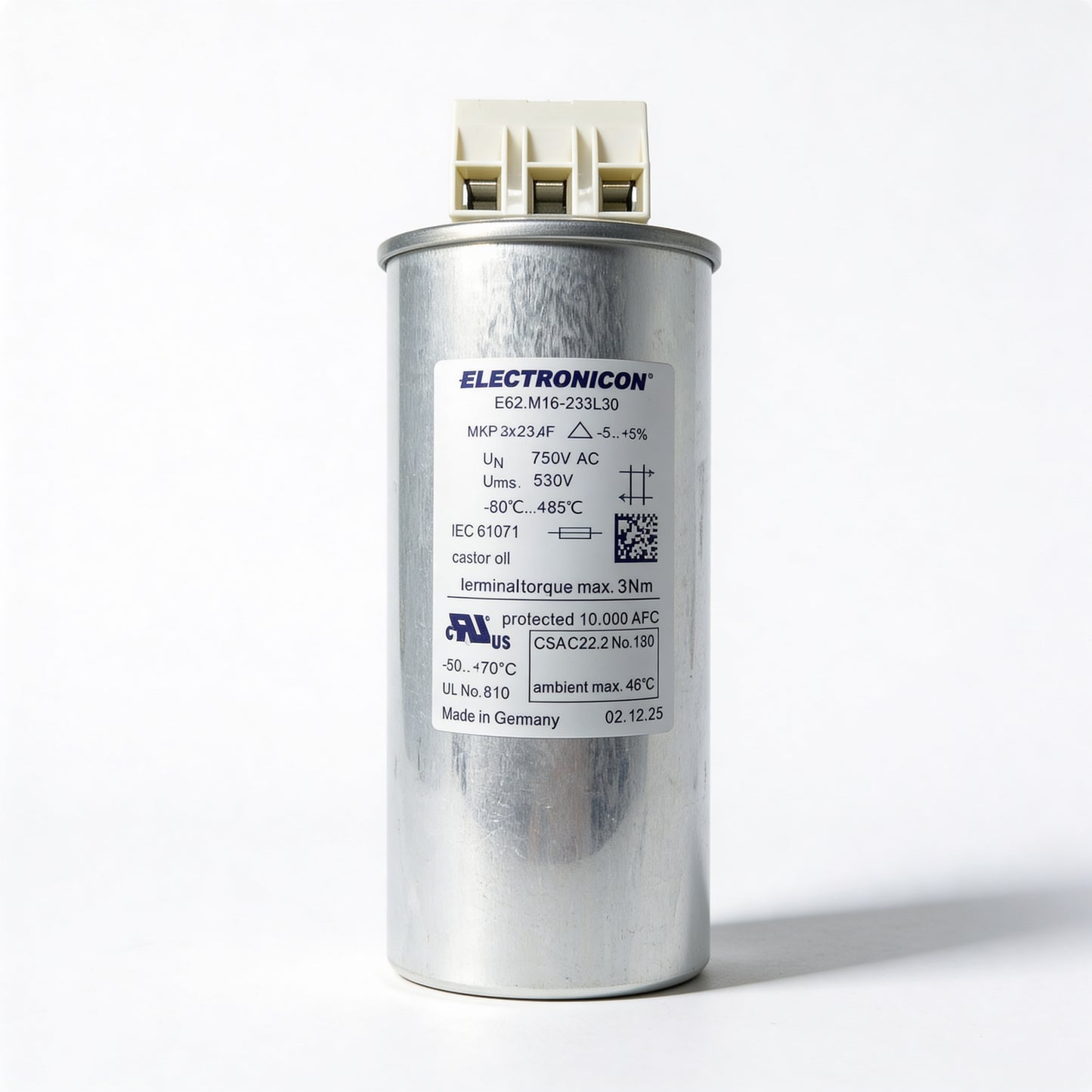 ELECTRONICON E62.R16-233L30 E62-3ph Heavy Duty Three Phase AC Filter Capacitor, 23µF, 1200V AC