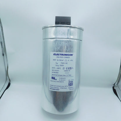 Electronicon E62.R23-104M33 3-phase MKP AC capacitor 3x100µF 750V - Front View
