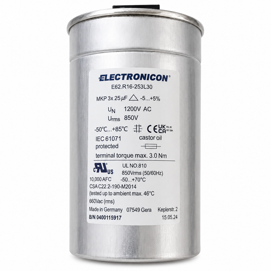 ELECTRONICON E62.R16-253L30 MKP Power Capacitor, 3x25uF, 1200V AC