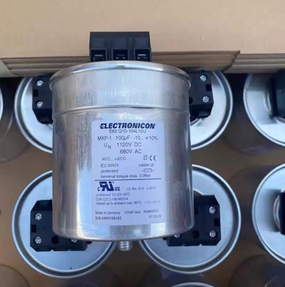 Electronicon E62.Q10-104L10/J MKP-1 DC filter capacitor 100µF 1120V - Front View