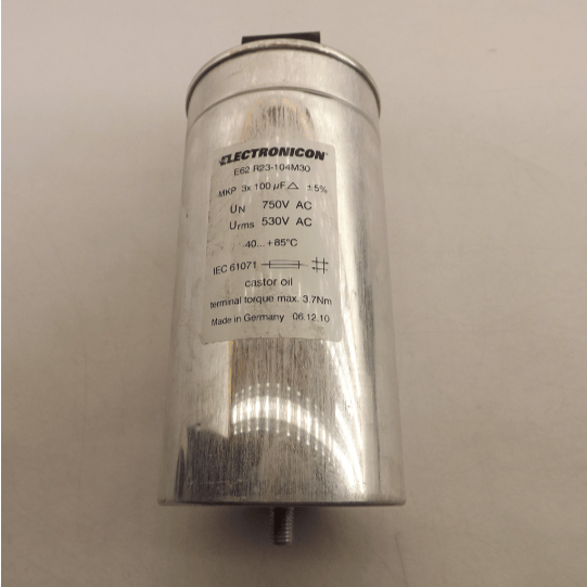 Electronicon E62.R23-104M30 3-phase MKP AC capacitor 3x100µF 750V - Front View