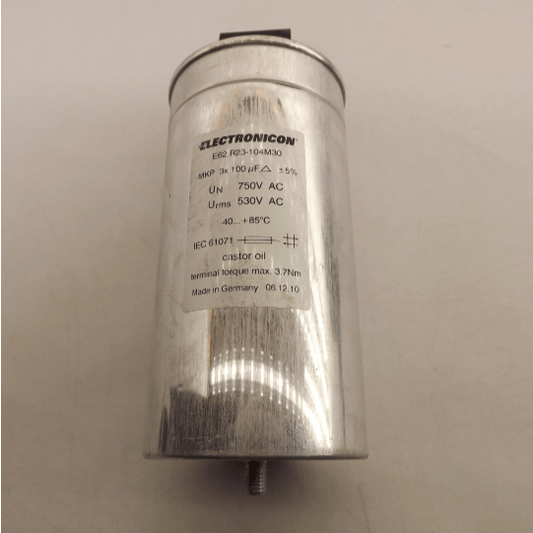 Electronicon E62.R23-104M30 3-phase MKP AC capacitor 3x100µF 750V - Front View