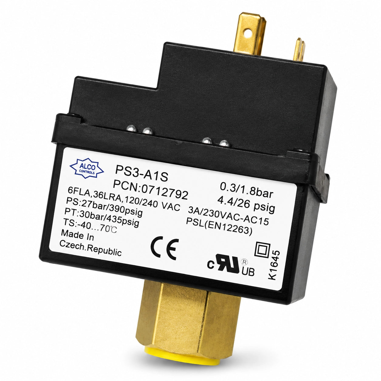 Emerson ALCO PS3-A1S Pressure Control Switch, 0.3/1.8 bar Low Pressure, 0712792