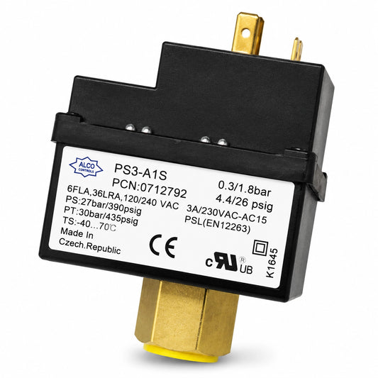 Emerson ALCO PS3-A1S Pressure Control Switch, 0.3/1.8 bar Low Pressure, 0712792
