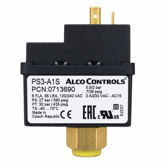 Emerson ALCO PS3-A1S Pressure Control Switch, 0.5/2 bar Low Pressure, 0713690