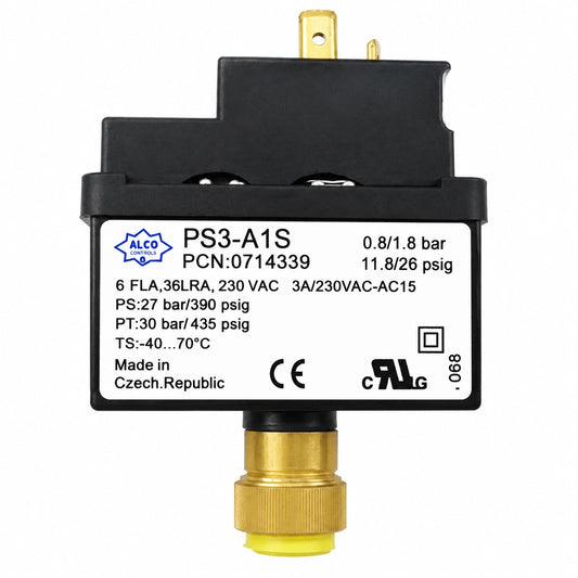 Emerson ALCO PS3-A1S Pressure Control Switch, 0.8/1.8 bar Low Pressure, 0714339