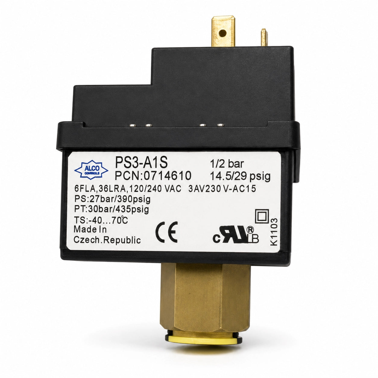 Emerson ALCO PS3-A1S Pressure Control Switch, 1/2 bar Low Pressure Range, 0714610
