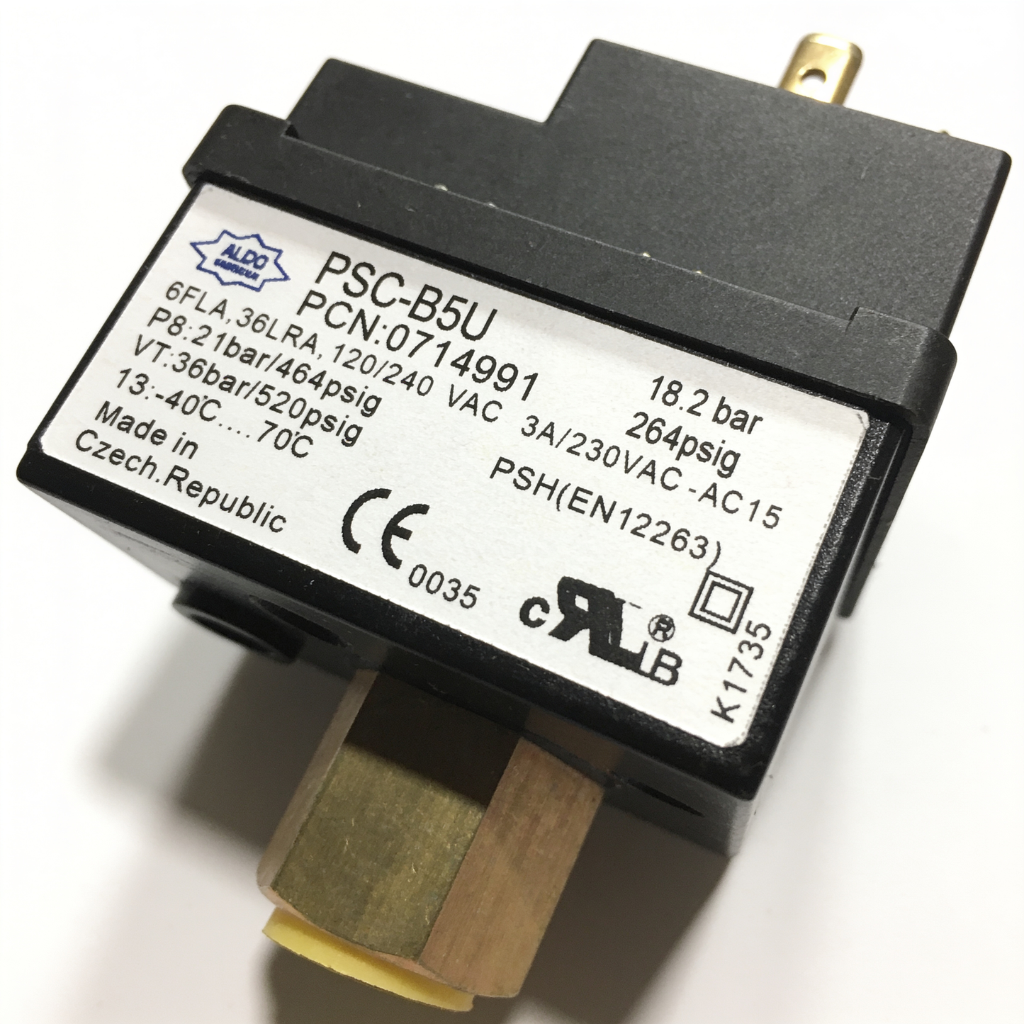 Emerson ALCO PSC-B5U / 0714991 PSC Series Fixed Pressure Switch, 18.2 Bar Cut-Out, SPDT Contact