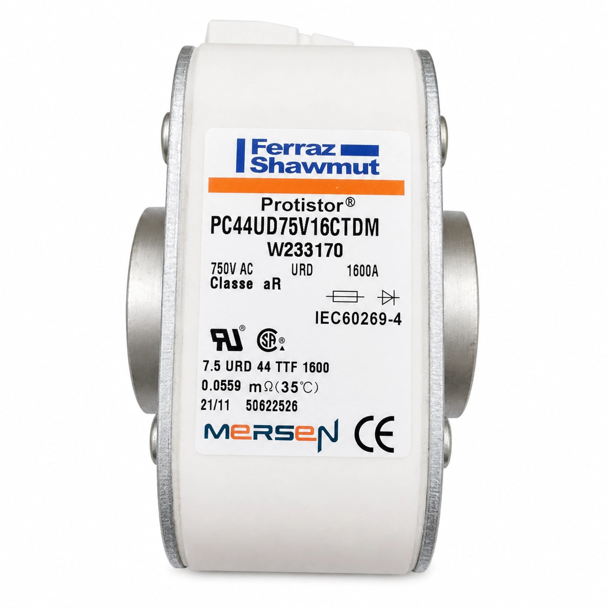 Ferraz Shawmut PC44UD75V16CTDM W233170 aR Fuse, 750 V AC, 1600 A