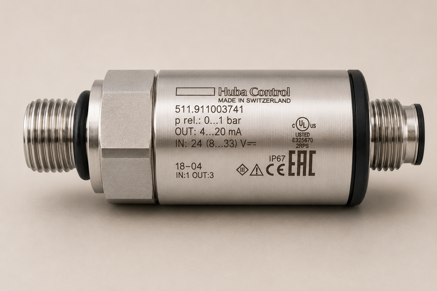 Huba Control 511.911003741 Pressure Sensor Transmitter, 0-1 bar, 4-20 mA