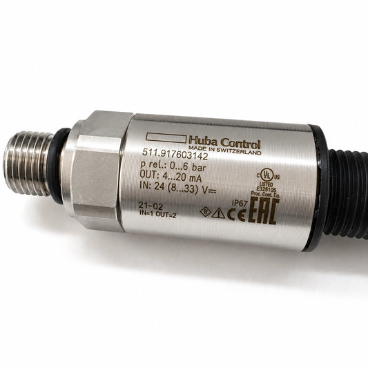 Huba Control 511.917603142 Pressure Sensor Transmitter, 0-6 bar, 4-20 mA