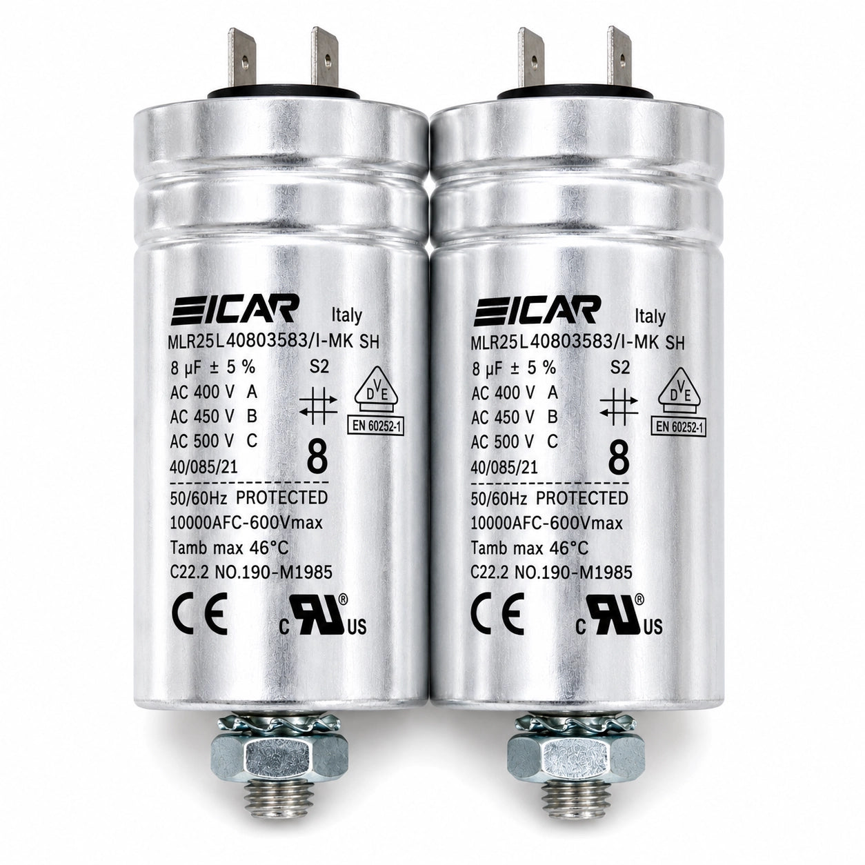 ICAR MLR25L40803583 Motor Run Capacitor - 8 µF 450V AC - Product Image