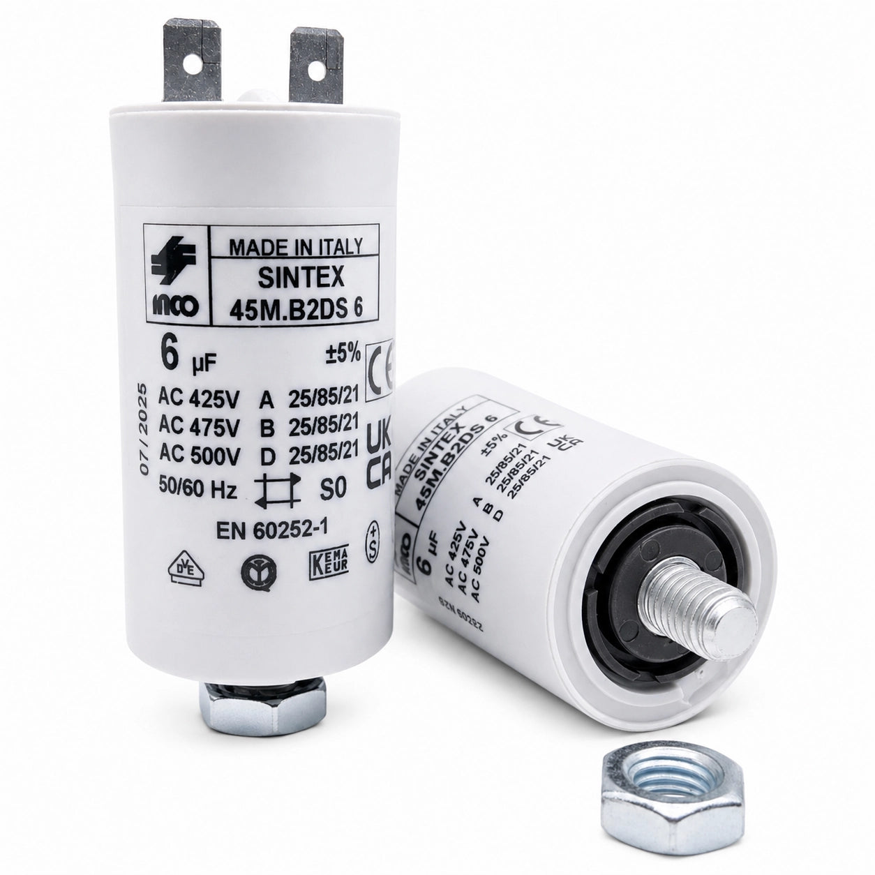 INCO 45M.B2DS 6 Motor Running Capacitor, 6 µF ±5%, 425/475/500 VAC
