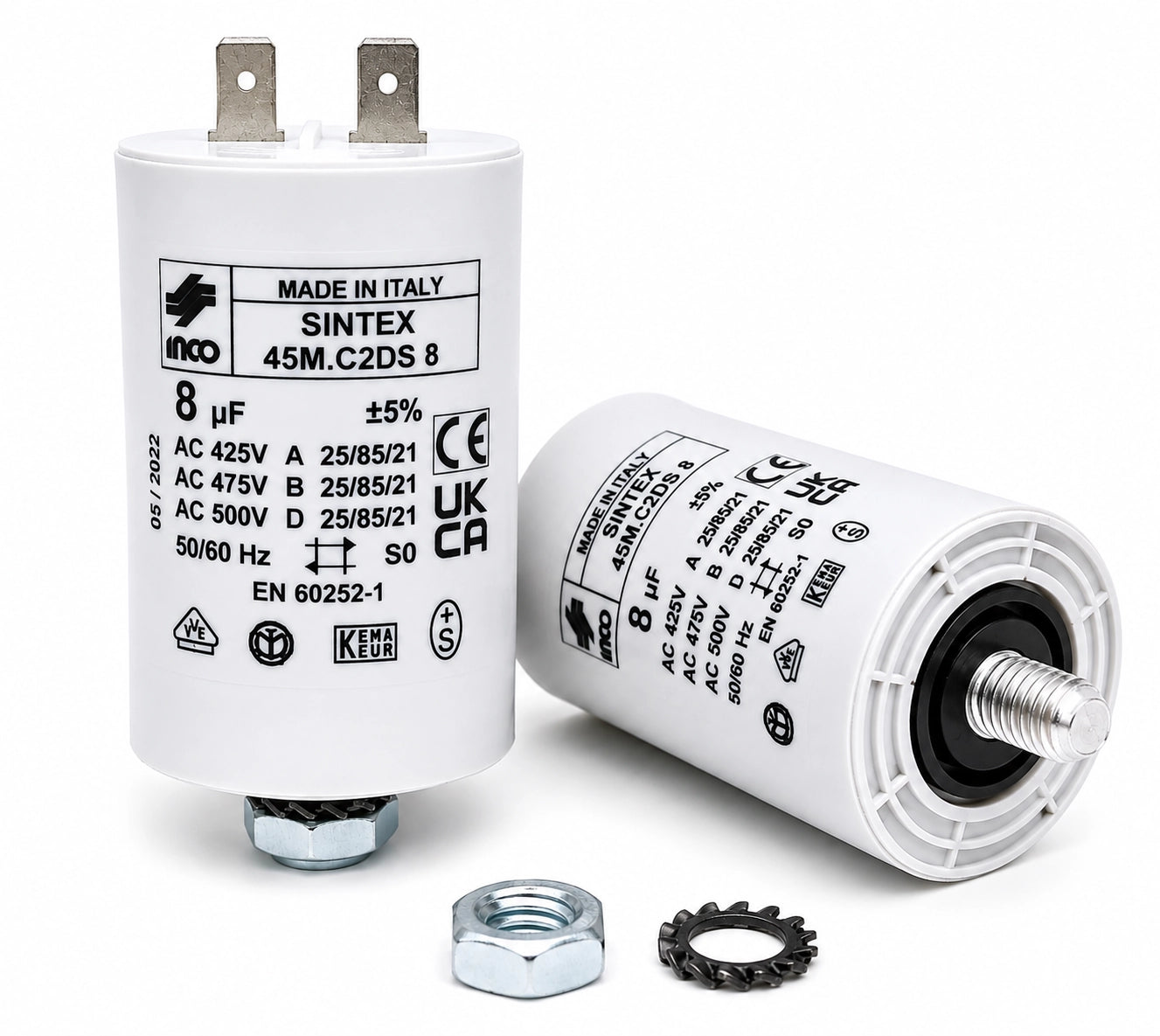 INCO 45M.C2DS 8 Motor Running Capacitor, 8 µF ±5%, 425/475/500 VAC