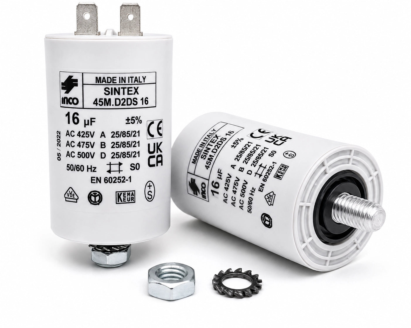 INCO 45M.D2DS 16 Motor Running Capacitor, 16 µF ±5%, 425/475/500 VAC