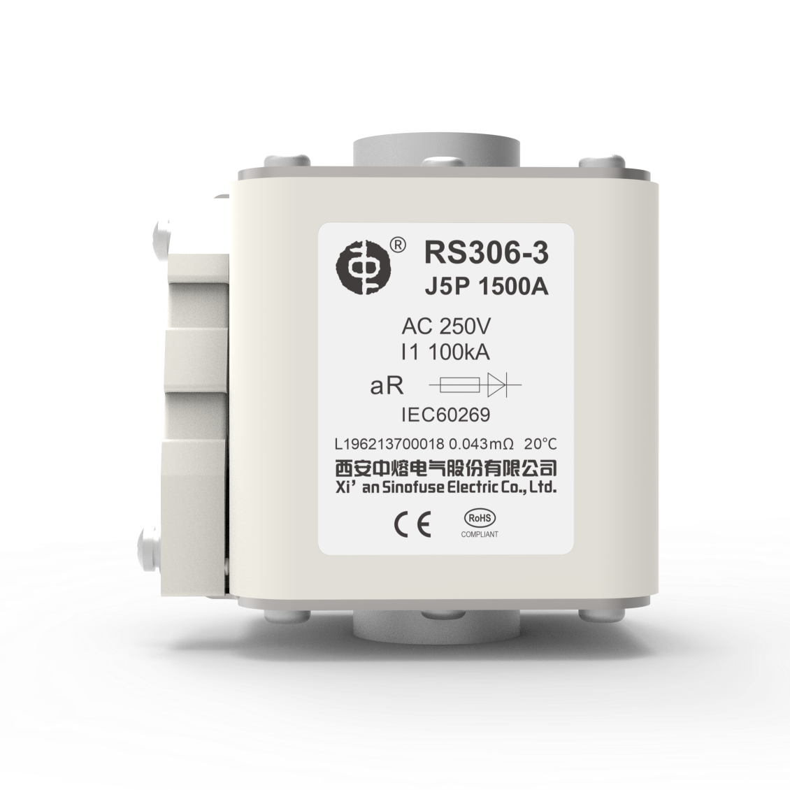 SINOFUSE RS306-3-J5P-1400A1100V-D RS306 High Speed Fuse, 1400A, 1100VAC/800VDC