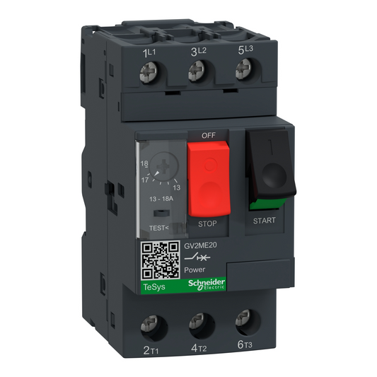 Schneider Electric GV2ME20 Motor Circuit Breaker - 13-18A Thermal-Magnetic Protection - Front View