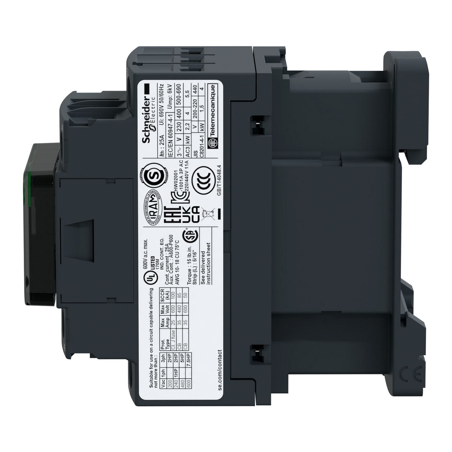 Schneider Electric LC1D09 TeSys Contactor - 9A 4kW 3-Pole - Front View