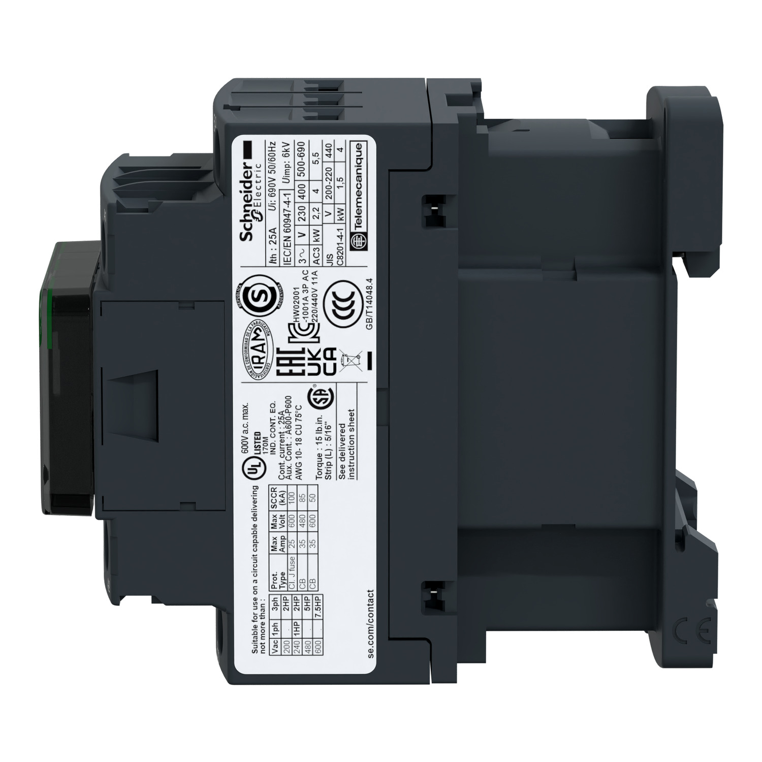 Schneider Electric LC1D09 TeSys Contactor - 9A 4kW 3-Pole - Front View