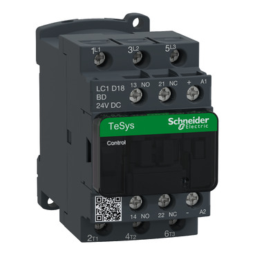 Schneider Electric LC1D18 TeSys Contactor - 18A 7.5kW - Side and Front Profile View