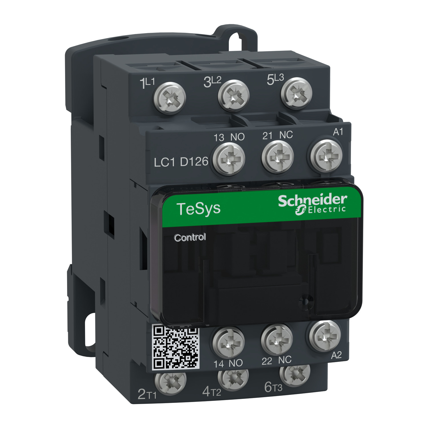 Schneider LC1D126 TeSys Deca Contactor - 12A 3-Pole Motor Starter - Front View Coil Selection
